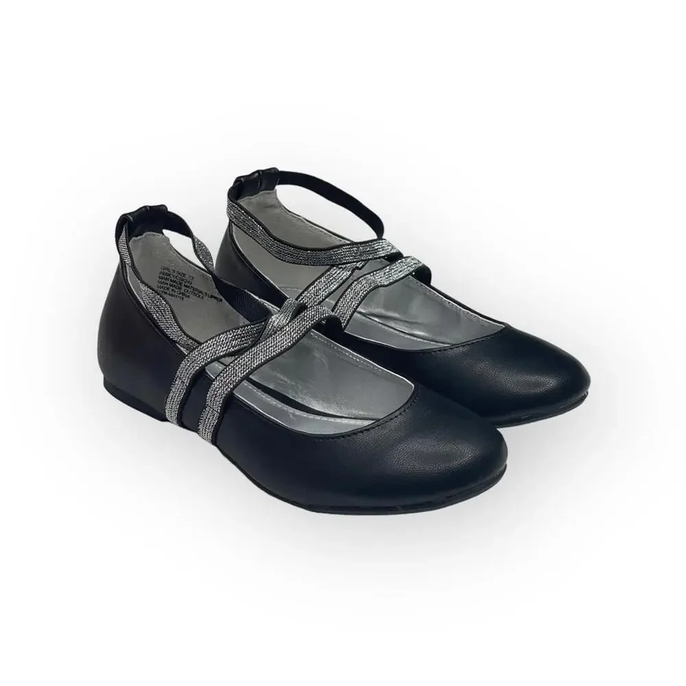 new Mia ☀︎︎ Abbey Vegan Leather Ankle Strap Ballet Flat ☀︎︎ Black + Silver ☀︎ 13